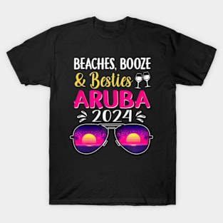 Beaches Booze Besties Aruba 2024 Vacation Spring Break T-Shirt